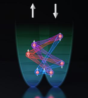 Image illustrating the simultaneously changing the direction of atoms spins.