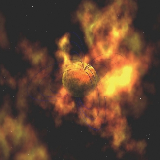 An artist's conception of a magnetized neutron star.