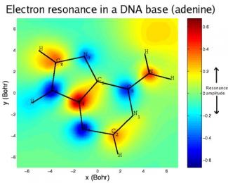 Illustration of electron resonance in  a DNA base (adenine).