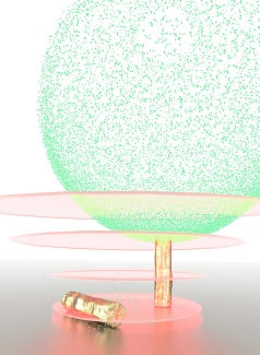 Monitoring electron emission from the surface of a gold nanorod.