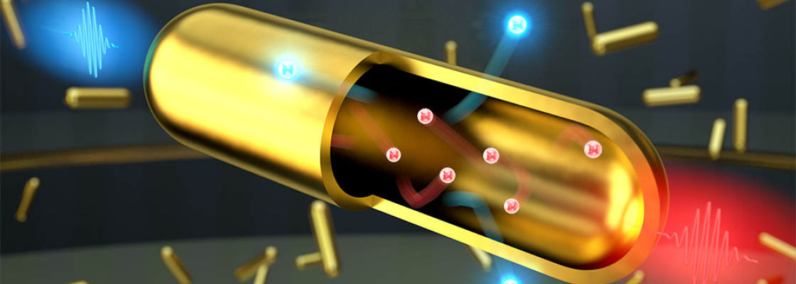 An artistic representation of a "hot carrier" gold nanoparticle